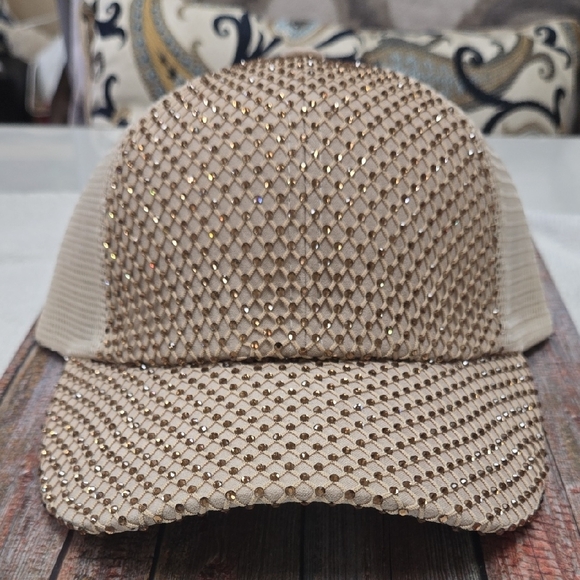 C.C Gold Rhinestone Mesh Cap - Picture 1 of 3